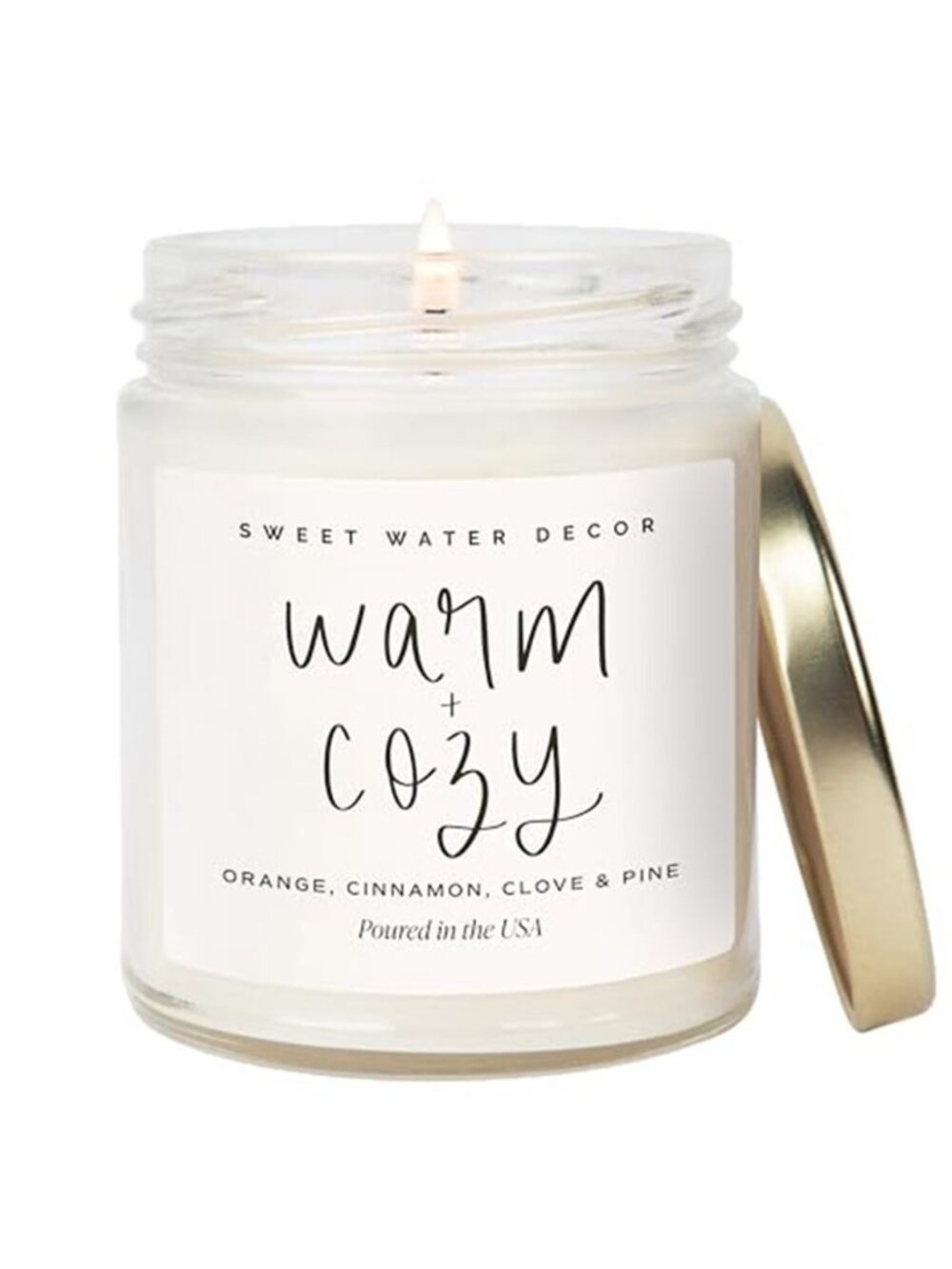 Warm and Cozy Soy Candle Orange Cinnamon Pine Holiday Glass Jar Candle